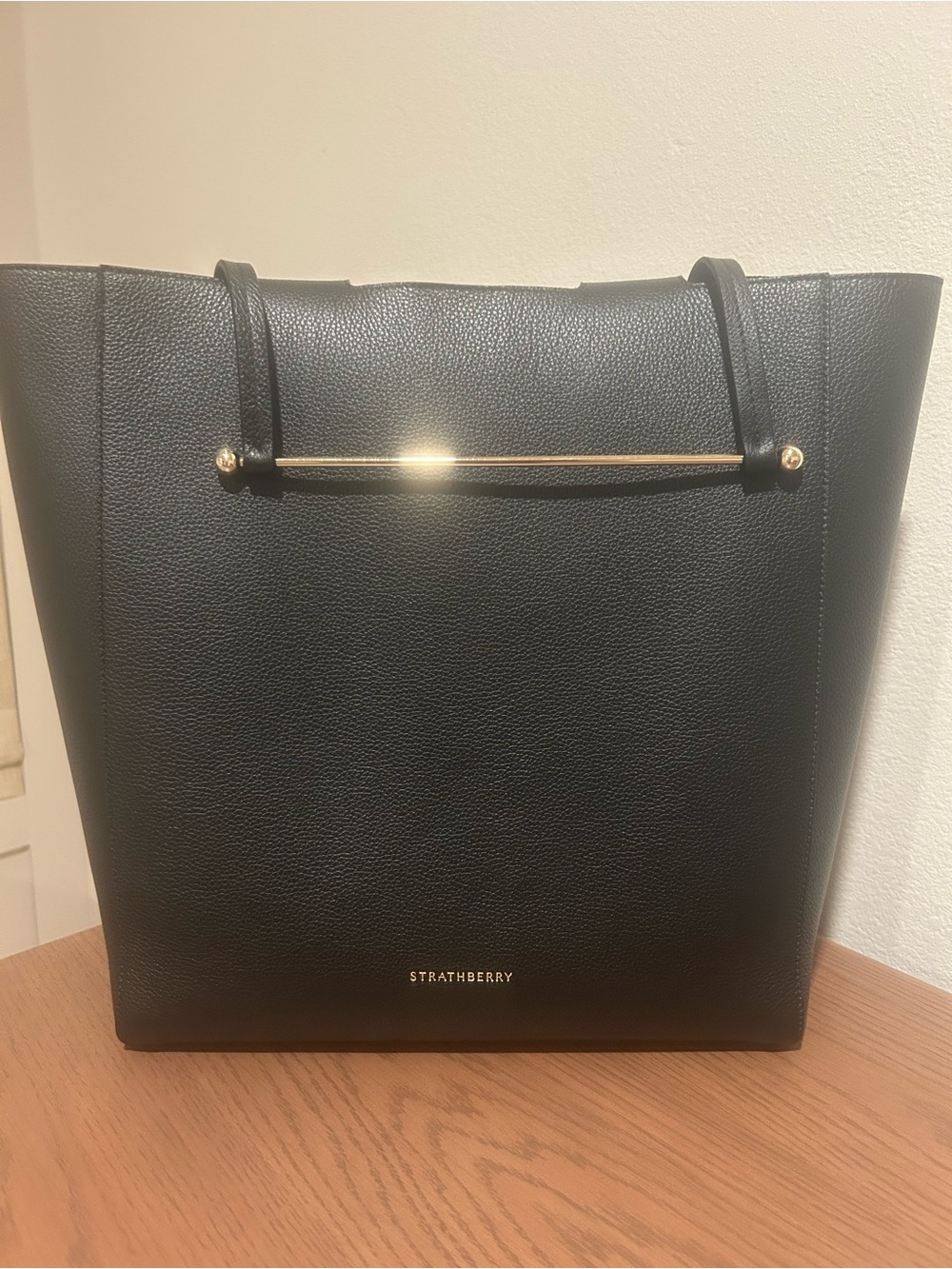Strathberry Melody Fine Grain Black Leather Tote